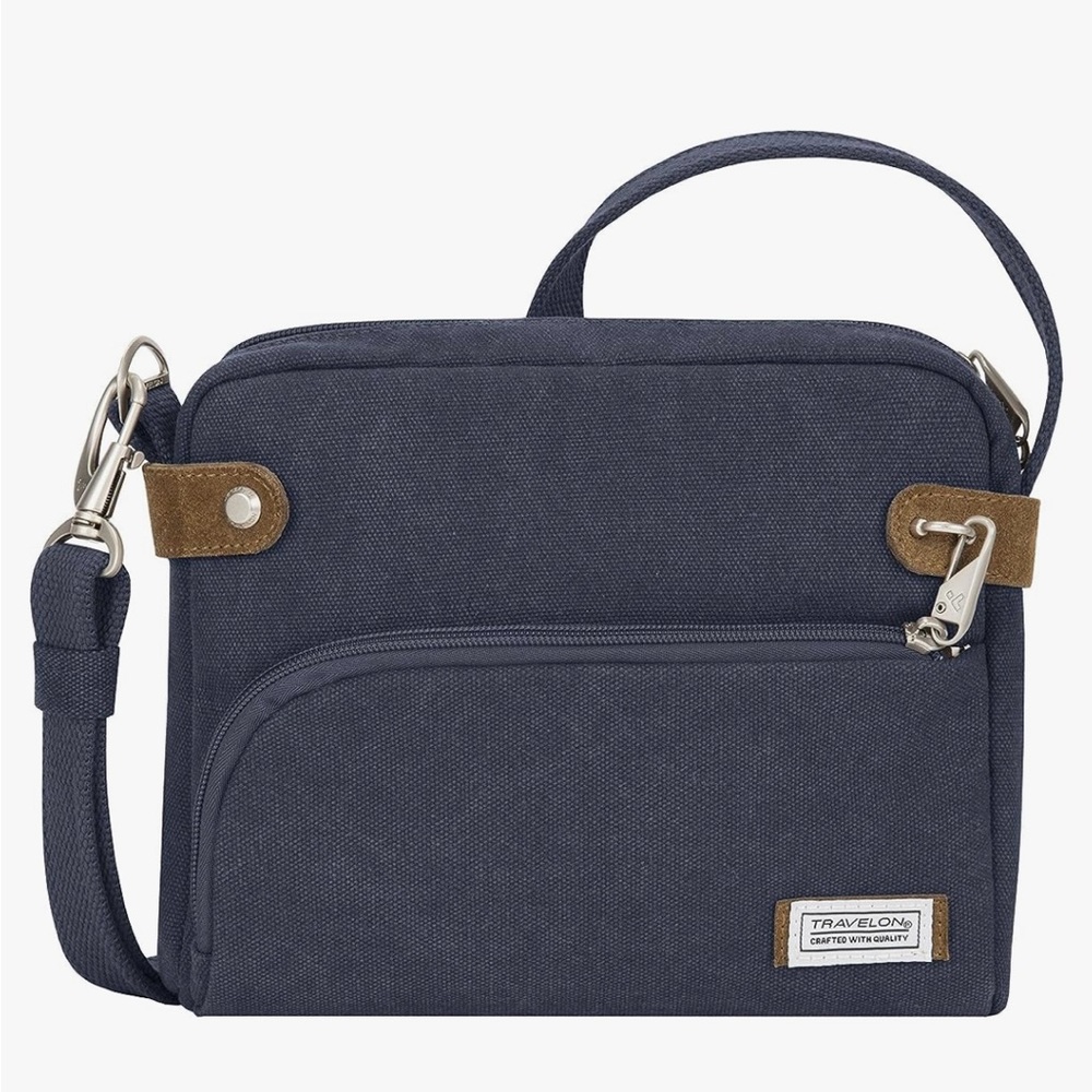 Travelon Navy Crossbody Bag with Tan Accents